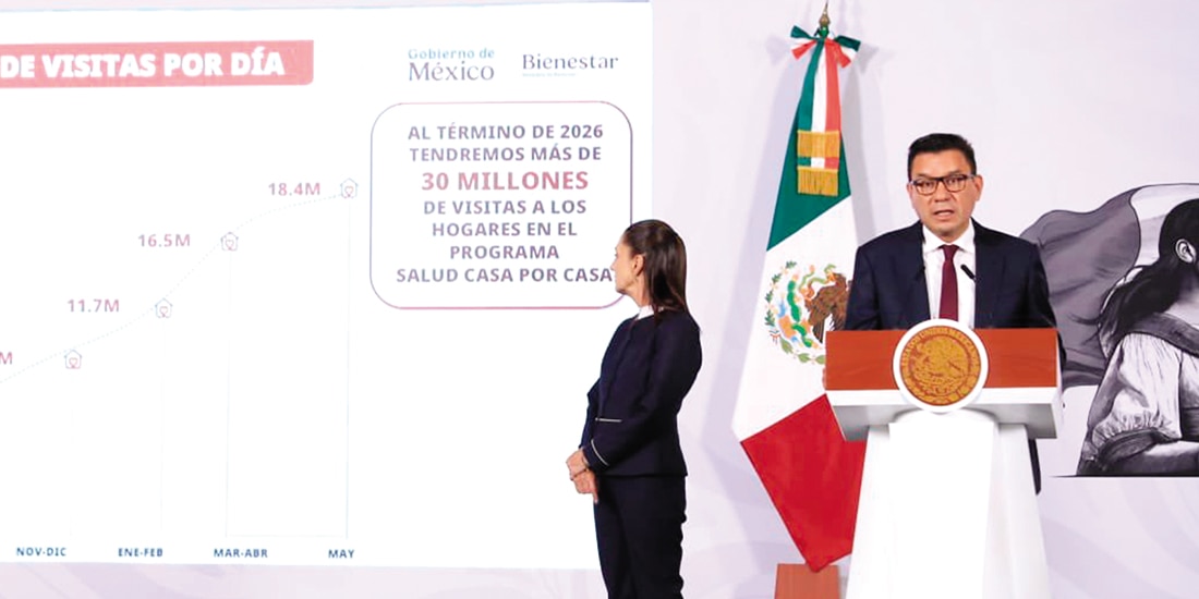 La Presidenta Sheinbaum y Jesús Valencia, ayer.
