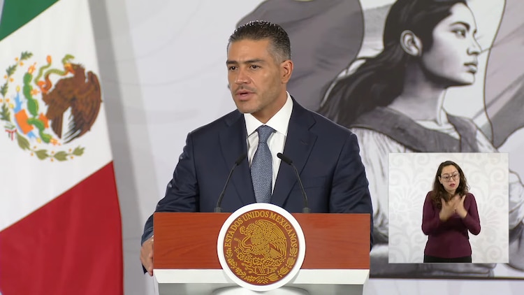 Omar García Harfuch, titular de la SSPC, durante la Conferencia del Pueblo