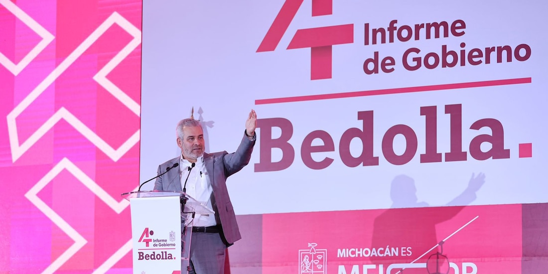 Alfredo Ramírez Bedolla, gobernador de Michoacán, da mensaje por su Cuarto Informe de Gobierno.