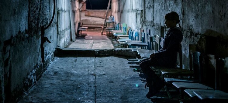 Refugio antibombas en la región de Donetsk, Ucrania.