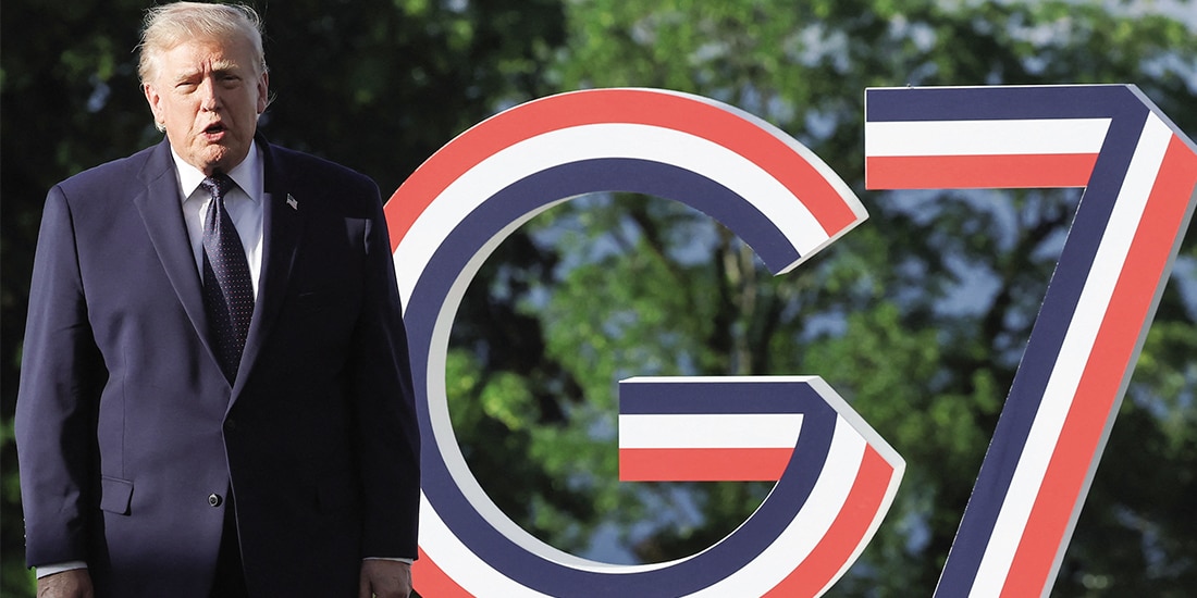 TRUMP, ayer, a su llegada a cumbre del G7