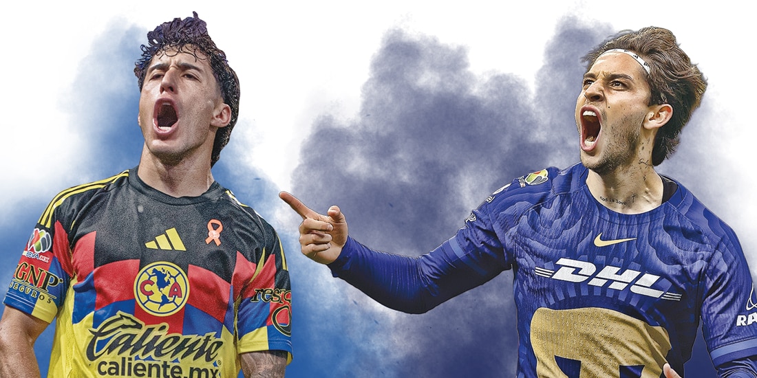 En la imagen, los futbolistas de América y Pumas, Alejandro Zendejas y Jordan Carrillo, respectivamente