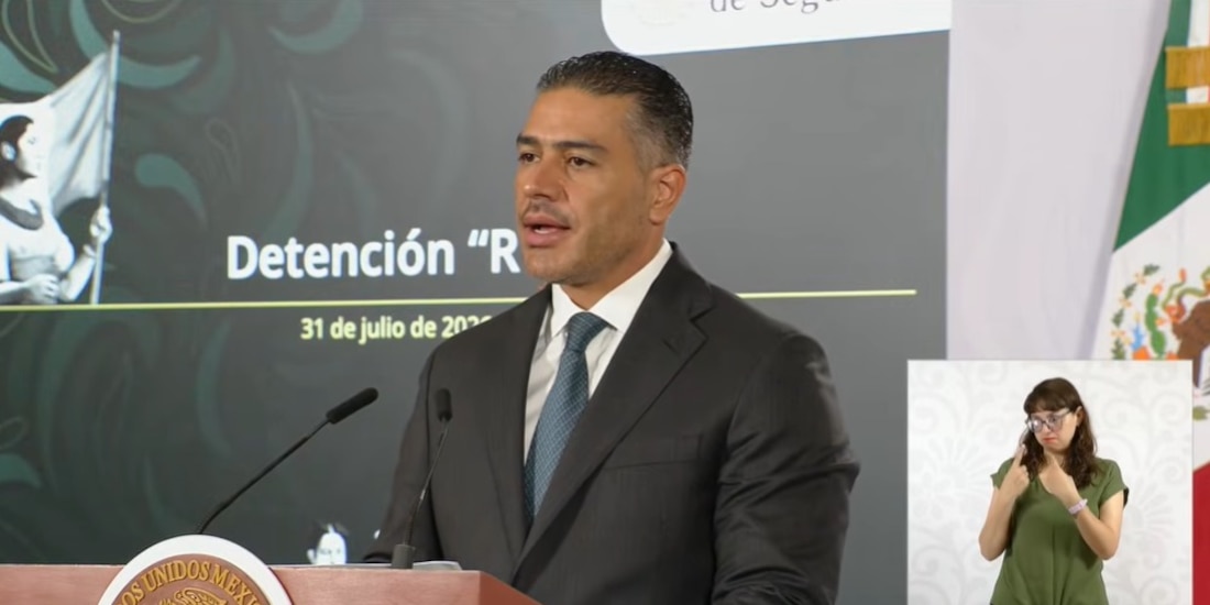 Omar García Harfuch en la conferencia de este viernes.