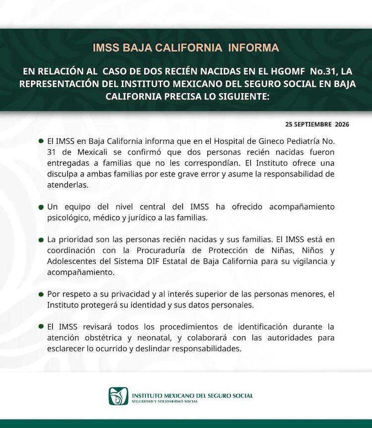 Comunicado del IMSS Baja California.