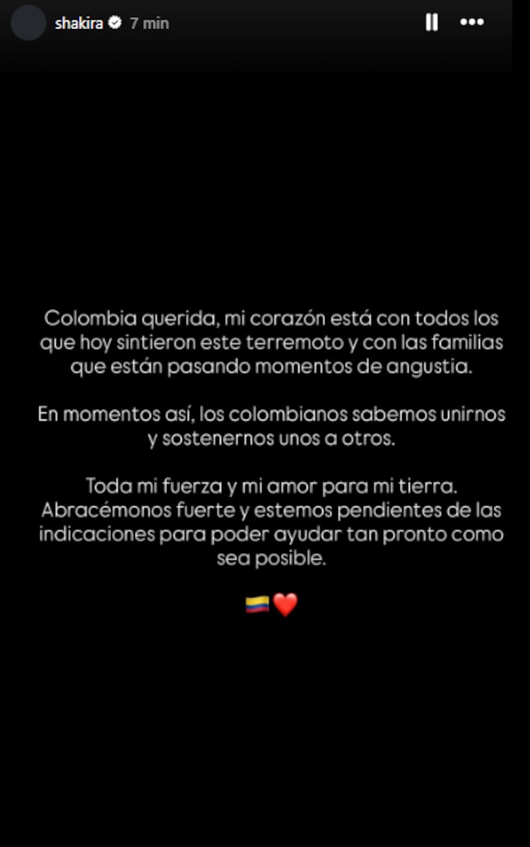 Los mensajes de apoyo de Shakira, Muluma y J Balvin frente al terremoto en Colombia