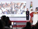 La Presidenta de México y la Secretaria de Gobernación en la conferencia de este martes.