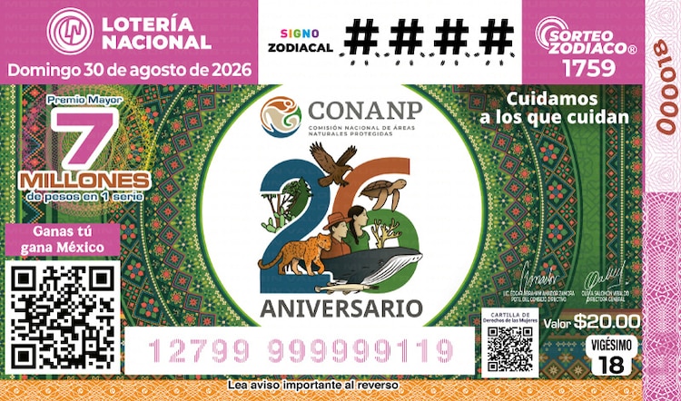 El Sorteo Zodiaco 1759 está dedicado al Comisión Nacional de Áreas Naturales Protegidas (CONANP).