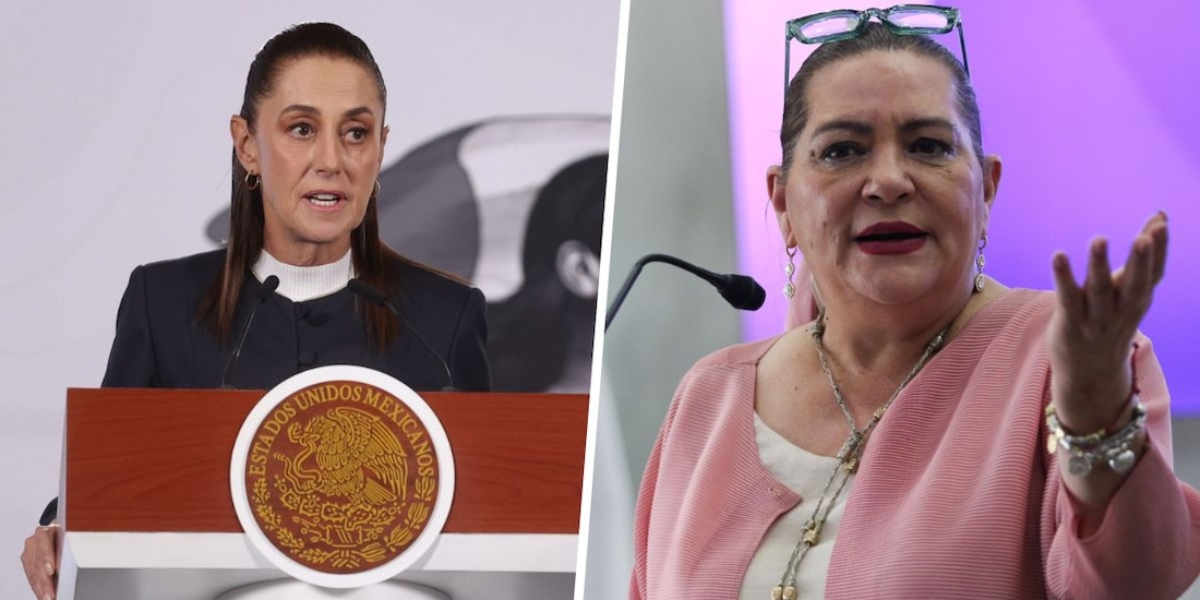 Presidenta Claudia Sheinbaum (izq.) aseguró que la consejera presidenta del INE, Guadalupe Taddei (der.), "entendió mal" la propuesta de revisión de antecedentes a candidaturas.