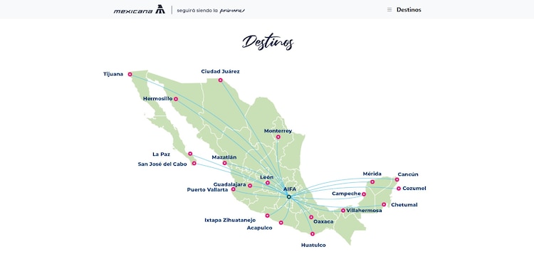 Conoce los destinos que tiene Mexicana de Aviación.