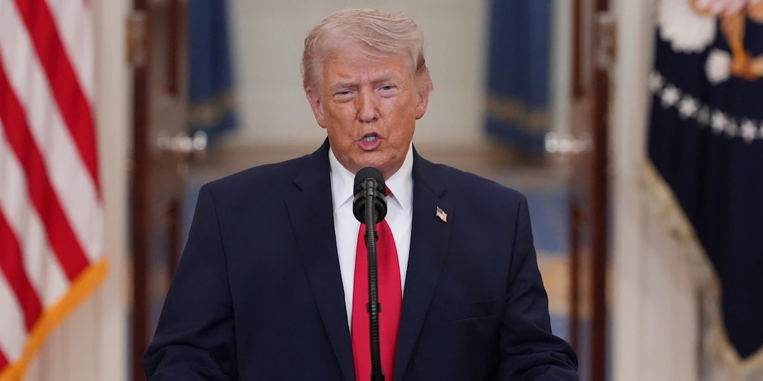 Donald Trump, presidente de Estados Unidos, durante su mensaje a la nación del 1 de abril de 2026.