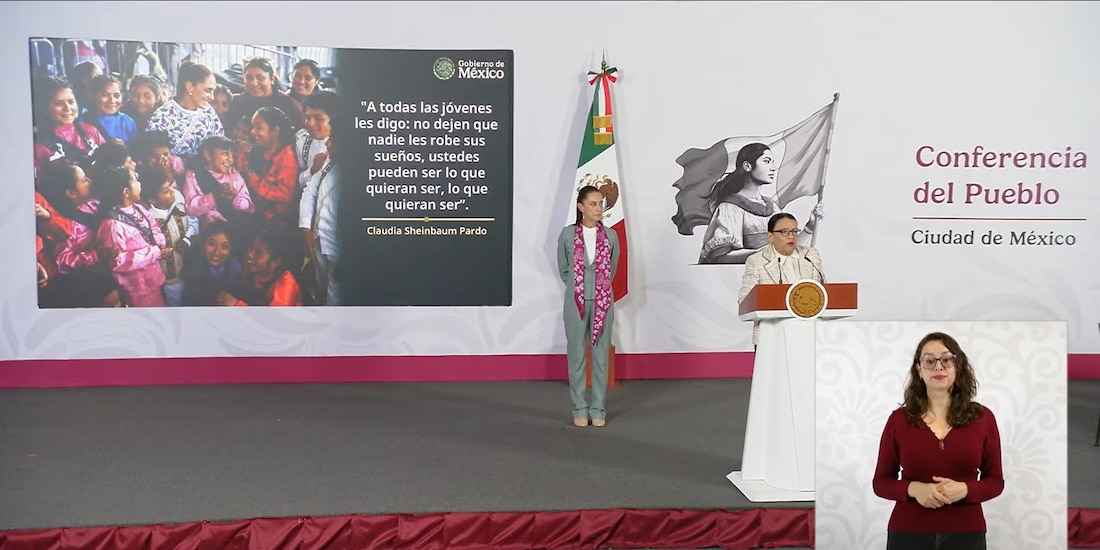 La secretaria de Gobernación, Rosa Icela Rodríguez, esta mañana en Palacio Nacional.