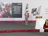 La secretaria de Gobernación, Rosa Icela Rodríguez, esta mañana en Palacio Nacional.