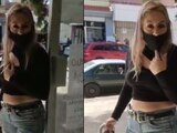 Mujer no quiere usar bien el cubrebocas ni pasar por la sanitización