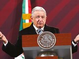El presidente López Obrador, ayer, en su conferencia de prensa mañanera.