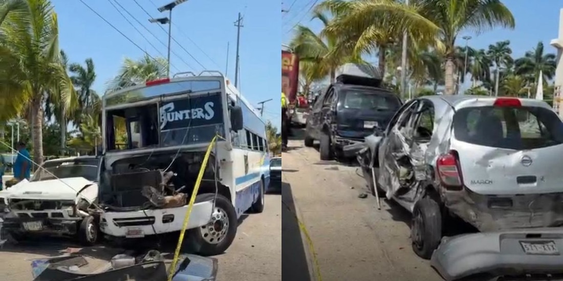 Camión de la ruta Base-Caleta impacta 7 vehículos en Acapulco