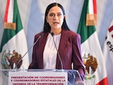 La dirigente nacional de Morena, Ariadna Montiel Reyes, en conferencia de prensa el 26 de agosto de 2026.