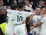 Jugadores del Real Madrid celebran el gol de Bernardo Silva.