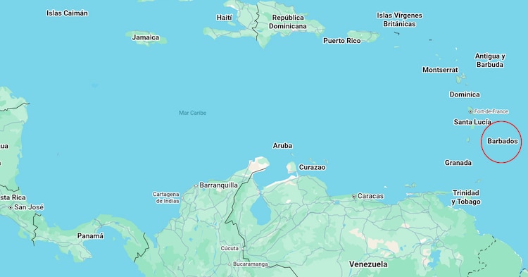 Ubicación de Barbados.