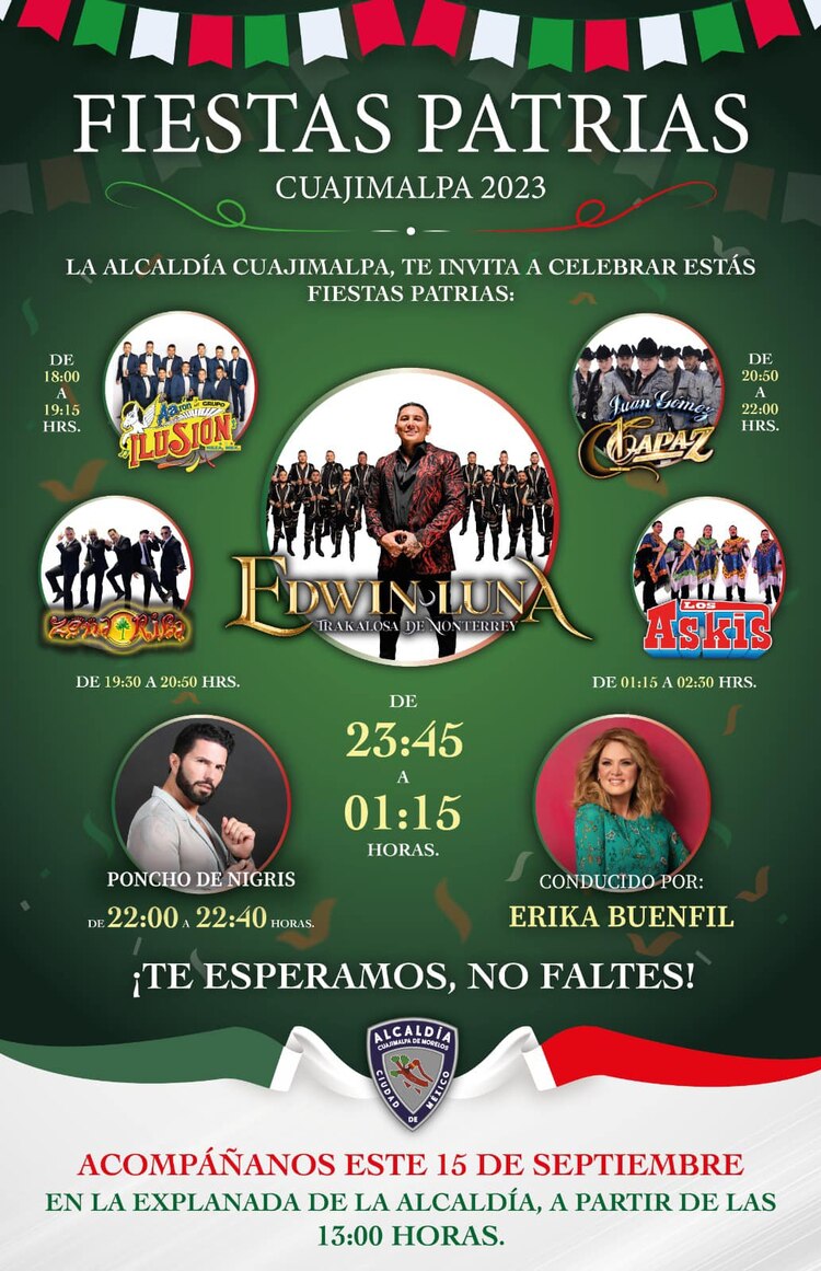 Estos son los artistas que estarán el 15 de septiembre en Cuajimalpa.