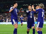 Jugadores de Japón celebran uno de sus goles en el triunfo sobre Túnez en Monterrey en el Mundial 2026.