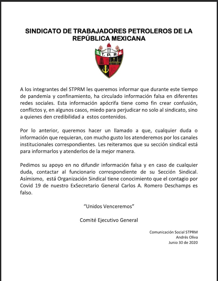 Comunicado del Comité Ejecutivo General del STPRM