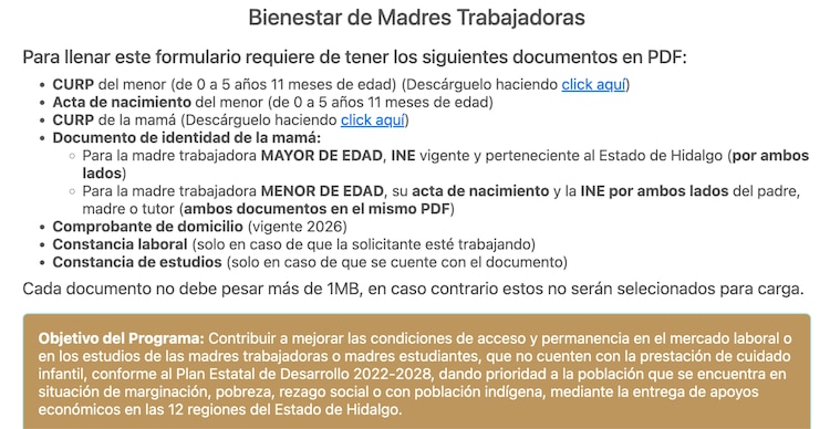 Apoyo Bienestar para Madres Trabajadoras en Hidalgo 2026