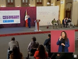 Rosa Icela Rodríguez en la conferencia mañanera de AMLO, en Palacio Nacional.