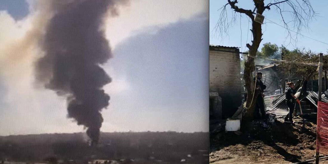 Una gran columna de humo se registró esta mañana por una explosión de pirotecnia, loq ue causó daños en un taller.