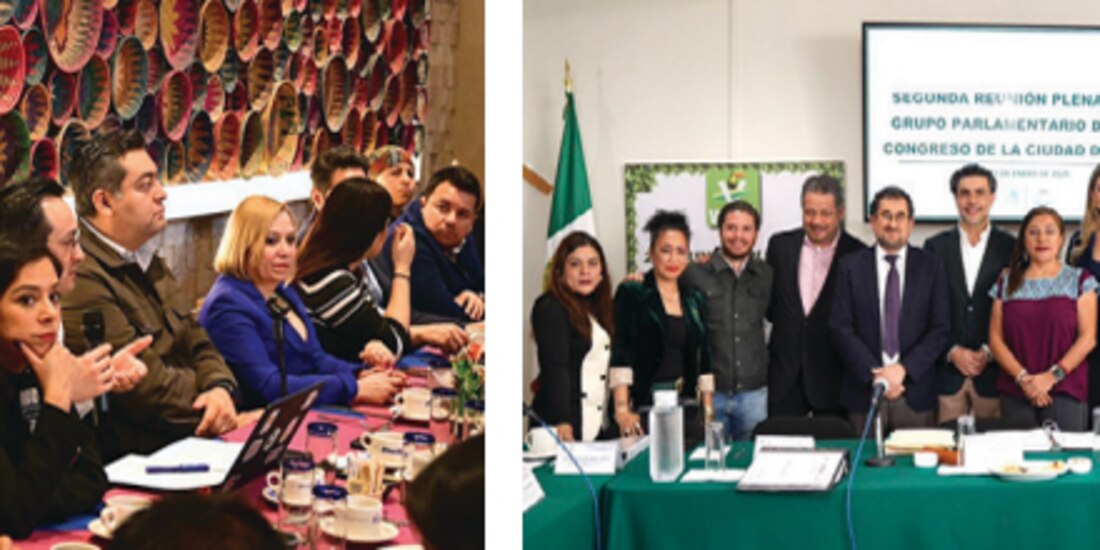 Las bancadas de PAN (izq.) y PVEM, en conferencias, ayer, por el inicio de sesiones.