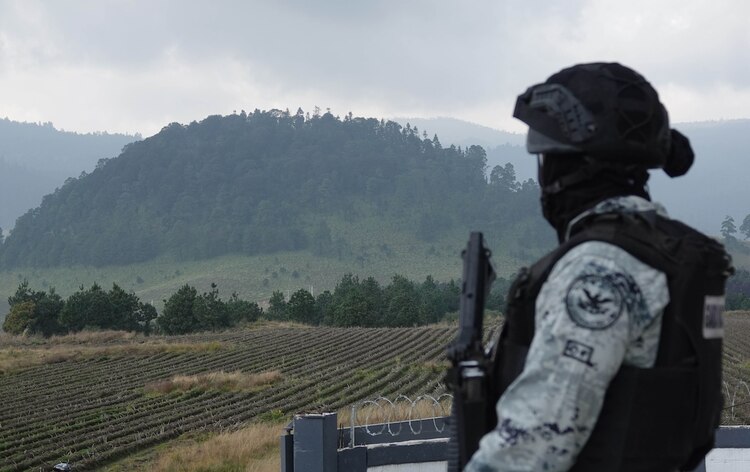 Elemento de la Guardia Nacional vigila la zona de Tlalpan.