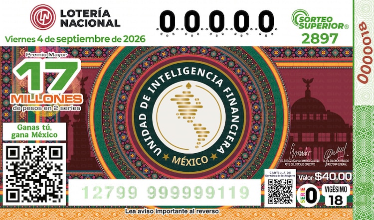 El billete del Sorteo Superior 2897 está dedicado al 22° aniversario de la Unidad de Inteligencia Financiera (UIF).