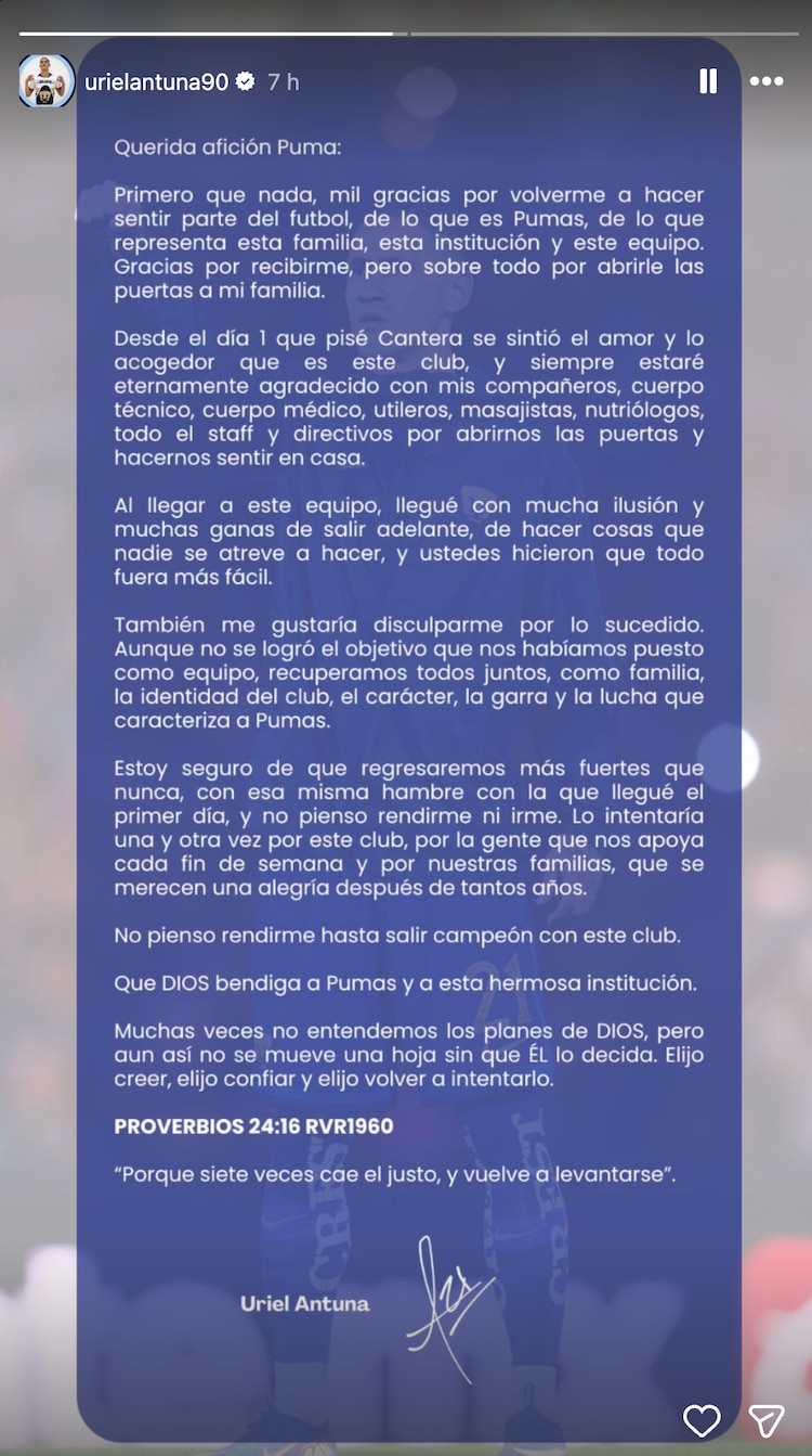 Uriel Antuna se disculpó con la afición de Pumas tras la final perdida frente a Cruz Azul.