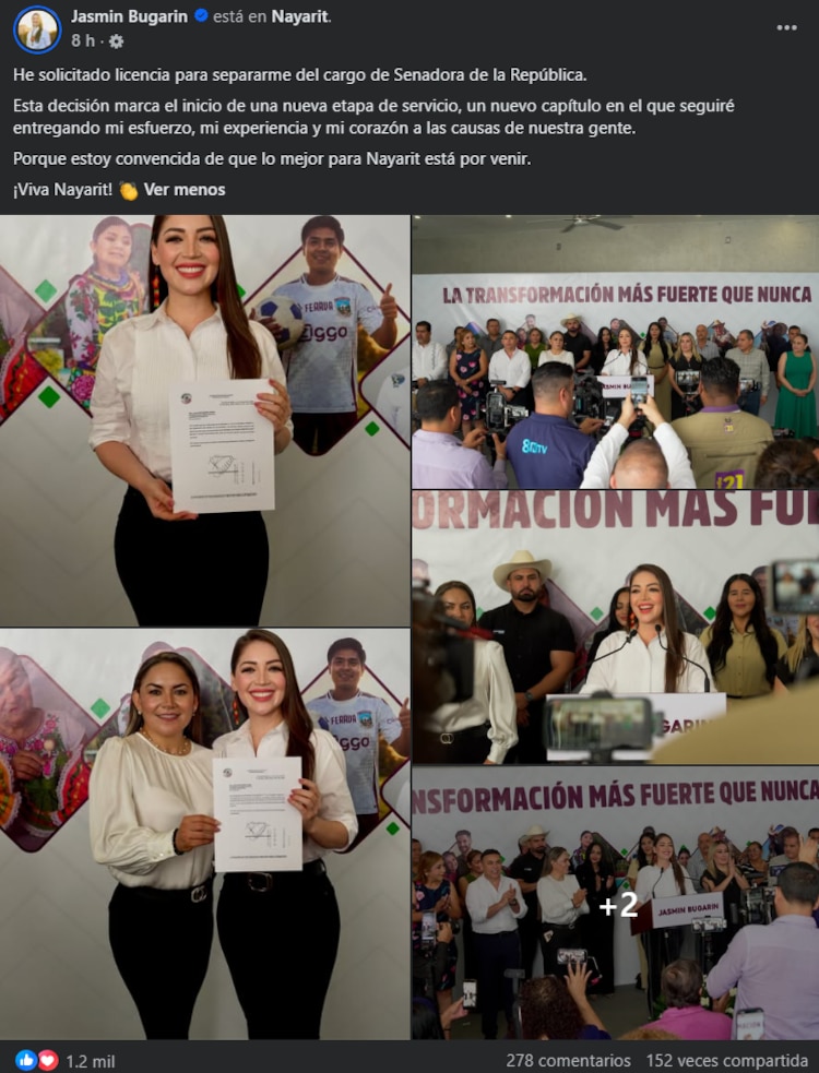 Jasmine Bugarín Rodríguez solicitó licencia al Senado para buscar la gubernatura en Nayarit.