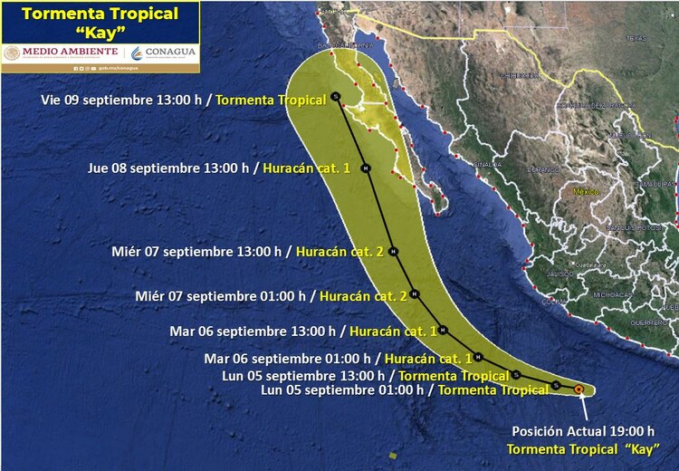 Conagua prevé que "Kay" pase a huracán categoría dos.