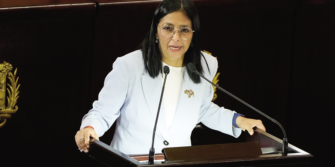 La mandataria venezolana Delcy Rodríguez habla en el Tribunal Supremo de Justicia ayer.,