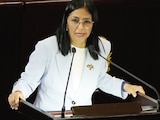 La mandataria venezolana Delcy Rodríguez habla en el Tribunal Supremo de Justicia ayer.,