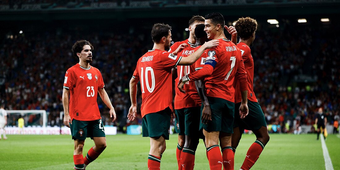 Portugal celebra uno de sus goles en la última Fecha FIFA.