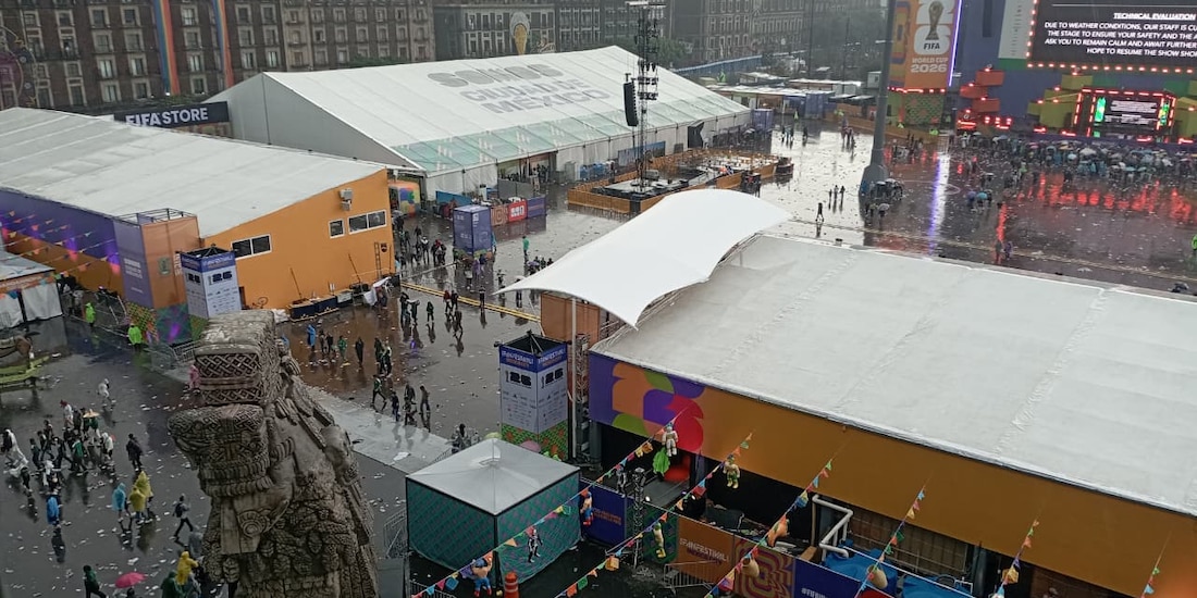 Zócalo de la Ciudad de México, uno de los puntos afectados por las lluvias de este 11 de junio.