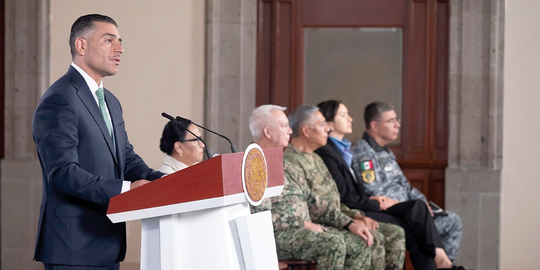 PARTICIPACIÓN del secretario de Seguridad en la mañanera, ayer.