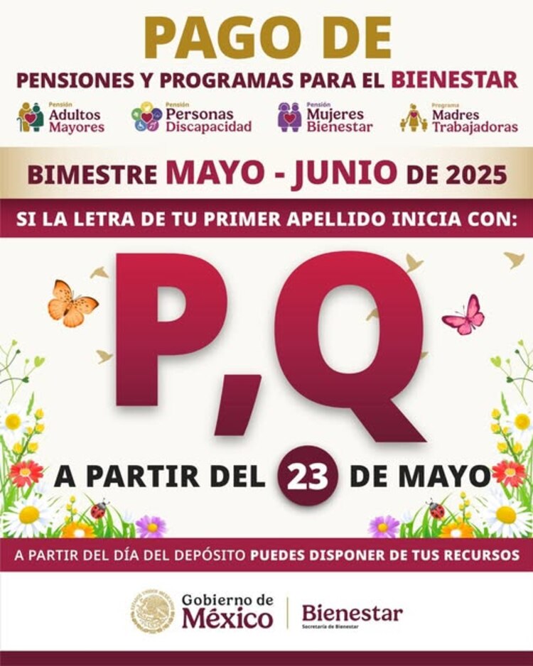 Apellidos P y Q cobran sus beneficio a partir del 23 de mayo.