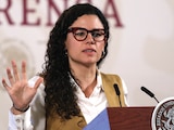 La secretaria de Gobernación en conferencia matutina, ayer.