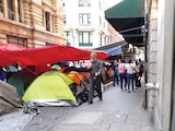 CAMPAMENTO
de la CNTE sobre
la calle Bolívar,
este miércoles.