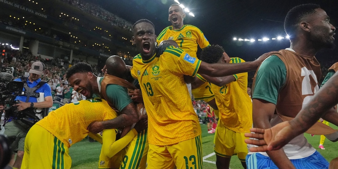 La Selección de Sudáfrica celebra su gol ante Cora del Sur en la Copa del Mundo 2026