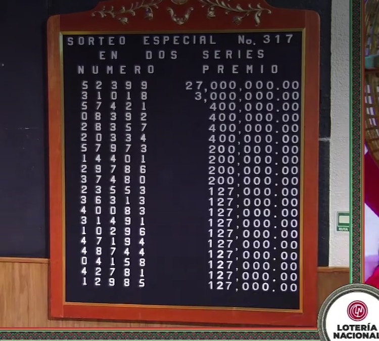 Resultados del Sorteo Especial 317 del 16 de octubre del 2026.