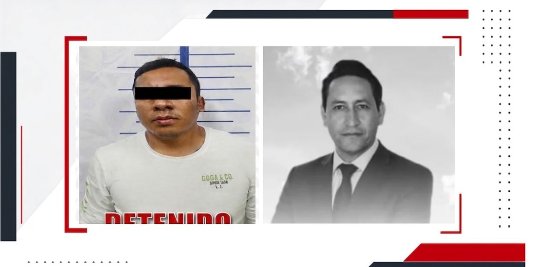 Detienen a Javier "N" (izq.), detenido por cohecho en el homicidio del periodista Josué Martínez (der.), en Puebla.