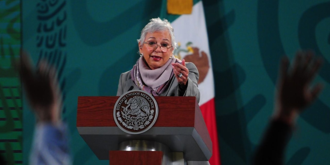 Conferencia mañanera encabezada por la secretaria de Gobernación, Olga Sánchez Cordero, quien se encuentra supliendo a Andrés Manuel López Obrador.