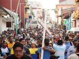 Contingente de indocumentados, durante una protesta en el centro de Tapachula, Chiapas, el viernes pasado.