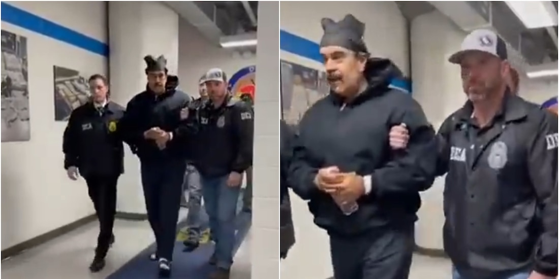 Nicolás Maduro es escoltado por agentes de la DEA tras ser capturado por Estados Unidos.