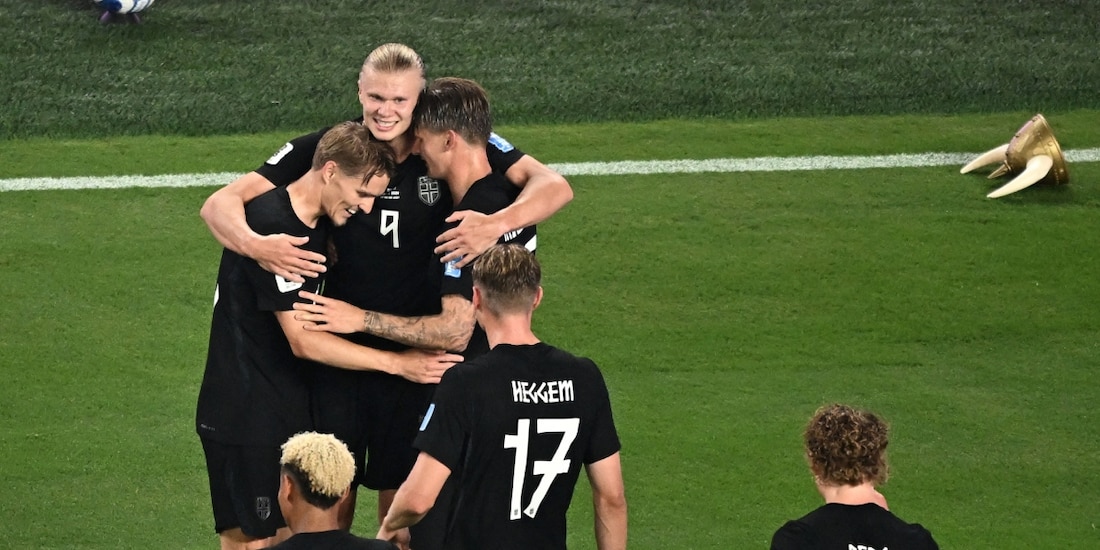 Erling Haaland celebra con sus compañeros uno de sus goles en el Noruega vs Senegal, de la Copa del Mundo 2026