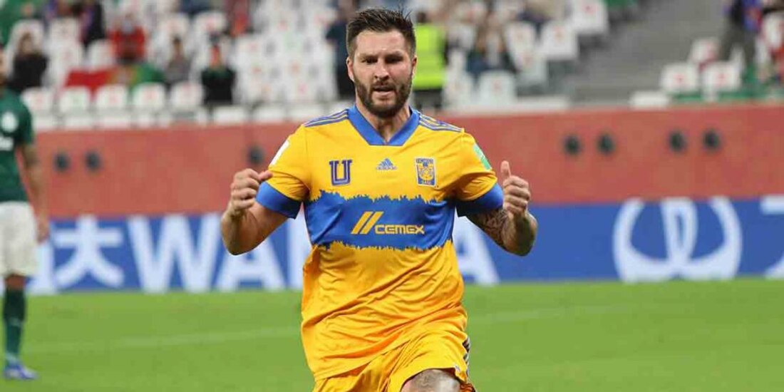 André-Pierre Gignac festeja un gol con Tigres.